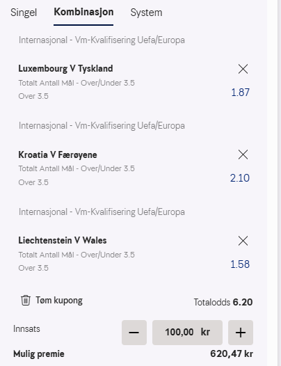 VM-kvalifisering fredag 15. november: Thomas Elgheims kupong til 6.20 i odds 1 VM-kvalifisering tips