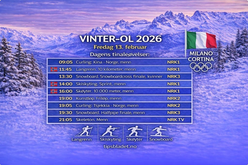 Vinter-OL 2026 fredag 13. februar – Norske medaljesjanser og OL-tips 1 Vinter-OL 2026 fredag