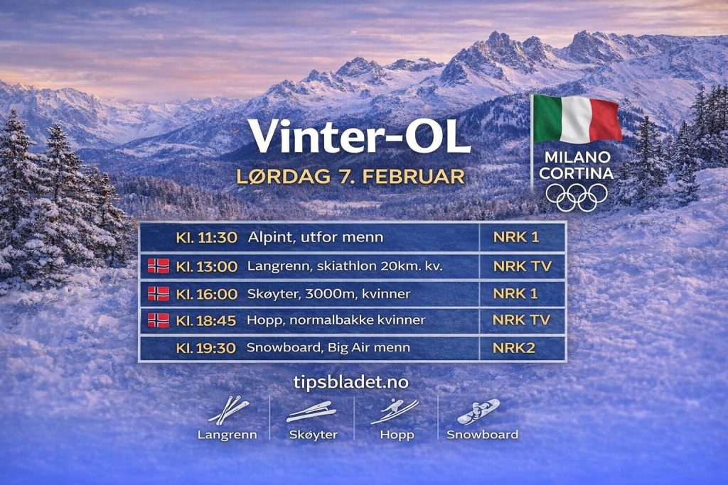 Vinter-OL 2026 lørdag 7. februar – fem finaler og sterke norske medaljesjanser ChatGPT Image 7. feb. 2026 07 33 02 Vinter-OL 2026 lørdag 7. februar