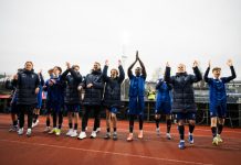 Stabæk jubler for seieren mot Åsane. Foto: Annika Byrde / NTB