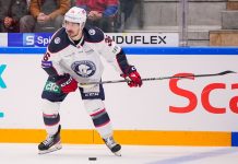 Norges Mats Zuccarello i aksjon i OL-kvalifiseringskampen i ishockey mellom Danmark og Norge i Aalborg i 2024. Foto: Bo Amstrup/Ritzau Scanpix / NTB.