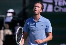 Daniil Medvedev avbildet under årets Indian Wells-turnering. Foto: Mark J. Terrill / AP / NTB