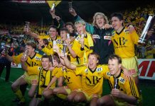 Her er laget som ble cupmestere på Ullevaal i 1993. Foto: Morten Holm / NTB.