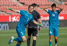 Irak slo Andorra 1-0 i VM-oppkjøringskamp Ali Yousif jubler etter å ha scoret Iraks mål i 1-0-seieren over Andorra fredag. Foto: Joan Monfort