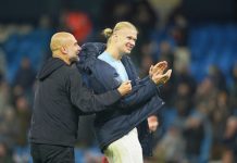 Erling Braut Haaland takker Pep Guardiola for samarbeidet i en hyllest på Instagram. Foto: Ian Hodgson / AP / NTB