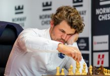 Jubileum for sjakk-Carlsen – har vært verdensener 15 år på rad Magnus Carlsen under sjakkturneringen Norway Chess 2026 på Deichman Bjørvika i Oslo. Foto: Fredrik Varfjell / NTB