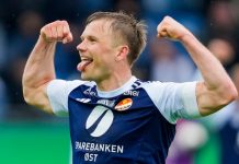 Topplagene leverte i 1. divisjon – ny hattrickhelt for Haugesund Sebastian Pinge scoret to mål da Strømsgodset knuste Raufoss 6-1 søndag. Her fra en tidligere kamp mot Sogndal. Foto: Javad Parsa / NTB