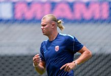 Erling Braut Haaland blir ikke å se på Norge-trening mandag. Foto: Fredrik Varfjell / NTB