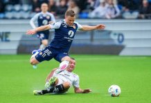 Opprykkskandidat Strømsgodset fikk stryk av Hødd etter målshow – storscorer Pingel ute i flere uker Strømsgodsets Sebastian Pingel er satt ute av spill i flere uker. Her i kamp med Sogndals Even Hovland. Foto: Javad Parsa / NTB.