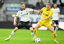 Anders Klynge (til h.) i aksjon for Bodø/Glimt i en kamp mot Rosenborg. Foto: Carina Johansen / NTB