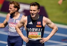 Karsten Warholm i aksjon i semifinalen på 400 meter hekk. Foto: Beate Oma Dahle / NTB