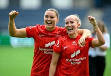 Brann-spillerne Anna Aahjem og Nea Lehtola avbildet under en kamp nylig. Foto: Carina Johansen / NTB