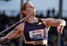 Borge slet i Sveits – langt unna sesongbeste Sigrid Borge slet voldsomt i spydkonkurransen i Lausanne. Foto: Laurent Gillieron / AP / NTB