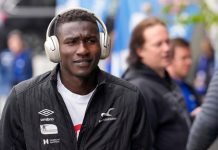 Haugesund på tabelltopp – toppscoreren med hattrick Haugesunds Sory Diarra. Foto: Jan Kåre Ness / NTB