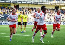 Gabriel Wesseh scoret sitt første Fredrikstad-mål. Foto: Tor Erik Schrøder / NTB