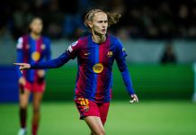 Caroline Graham Hansen scoret det første målet i sin 100. europacupkamp. Foto: Sebastian Elias Uth