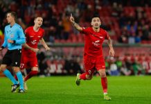 Niklas Castro ble Brann-helt med to mål i seieren over Lincoln Red Imps fra Gibraltar. Foto: Paul S. Amundsen / NTB