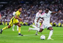 Vinicius Junior utvist – mål annullert for lugging Yan Diomande scorer Real Madrids vinnermål mot Villarreal. Foto: Manu Fernandez